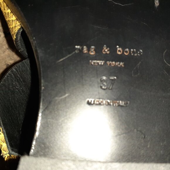 RAG & BONE-Yellow/Black Leather Python Print Sandals-Buckles-Sz 7-Near Mint - Picture 8 of 8